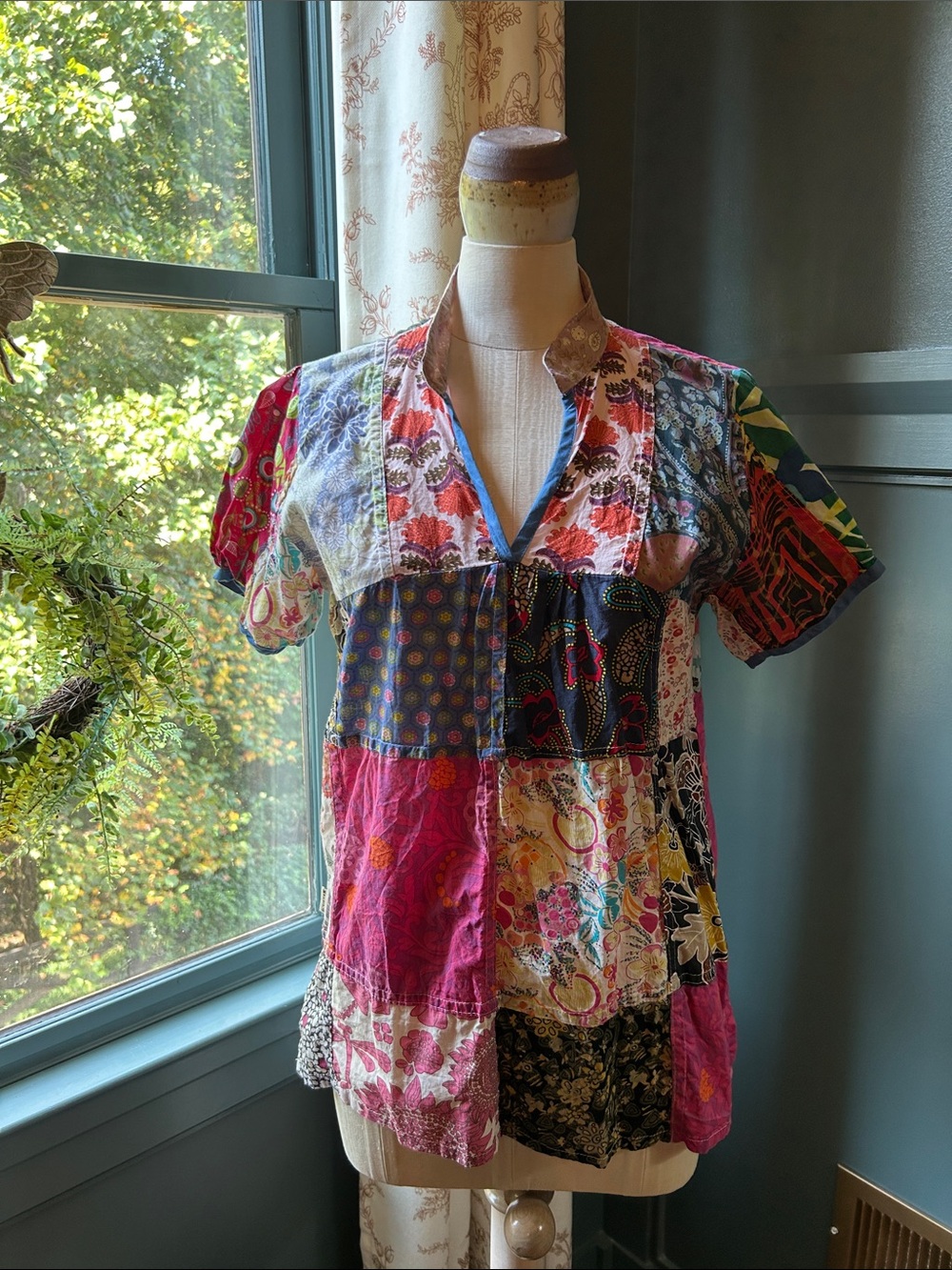 Classic and cute ! Bohemian Patchwork Short-Sleeve Top - Multicolor